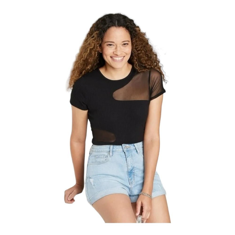 Wild Fable Women’s Black Mesh Cut Out Bodysuit- XXS